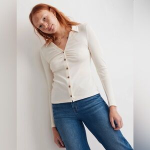 Madewell Ruched Polo Cardigan Top